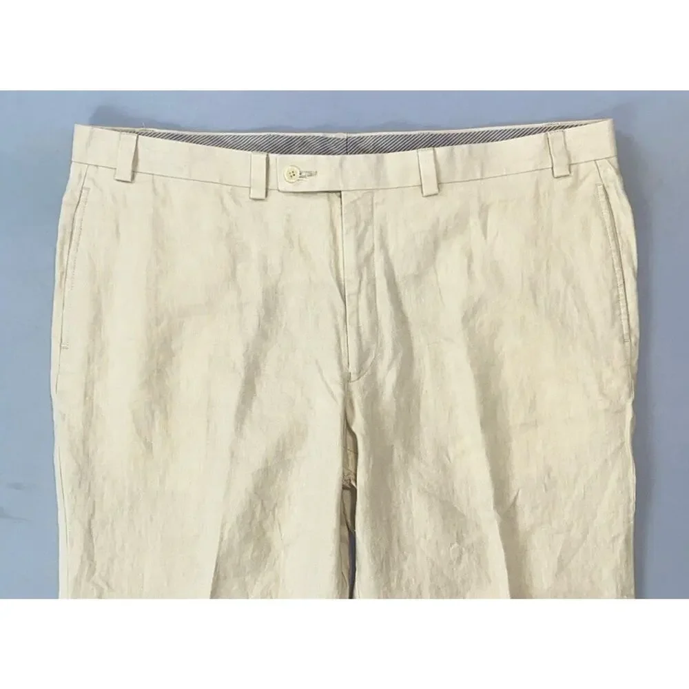 Calvin Klein Flat Front 100% Linen Dress Pants, Slacks. Beige, Men's 40X27.5 EUC